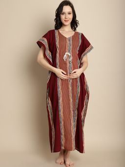 Secret Wish - Maroon Cotton Maternity Feeding Kaftan