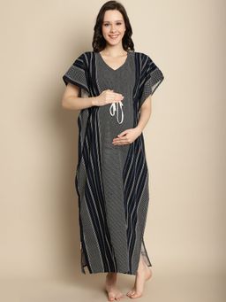 Secret Wish - Navy Blue Cotton Maternity Feeding Kaftan