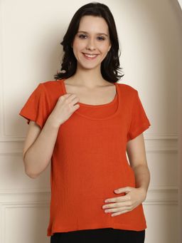 Secret Wish - Orange Ribbed Maternity/Nursing Top