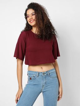 PINACOLADA - Women Maroon Solid Stylish Casual Crop Top