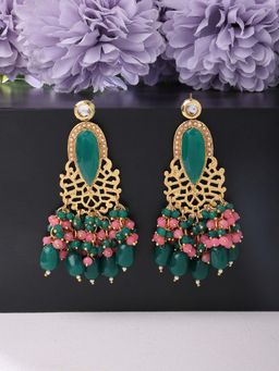 Zaveri Pearls - Green & Pink Cluster Beads Ethnic Dangle Earring-ZPFK13822
