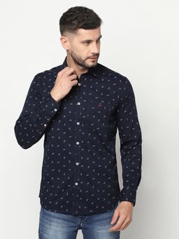 CRIMSOUNE CLUB - Men Navy Blue Floral Shirt
