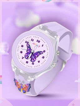 Spiky - 3D Cartoon Kids Analog Watch with Led Luminous 7 Purple Glowing Disco Light
