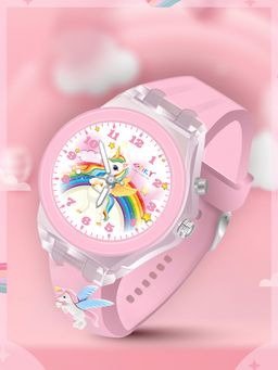 Spiky - 3D Cartoon Kids Analog Watch with Led Luminous 7 Pink Glowing Disco Light