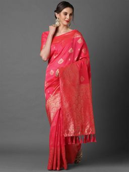 Odette - Peach Festive Silk Blend Woven Design Saree with Unstitched Blouse