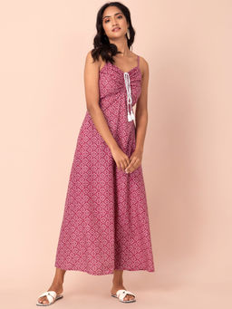 Indya - Pink Bandhani Front Tie Strappy Maxi Kurta