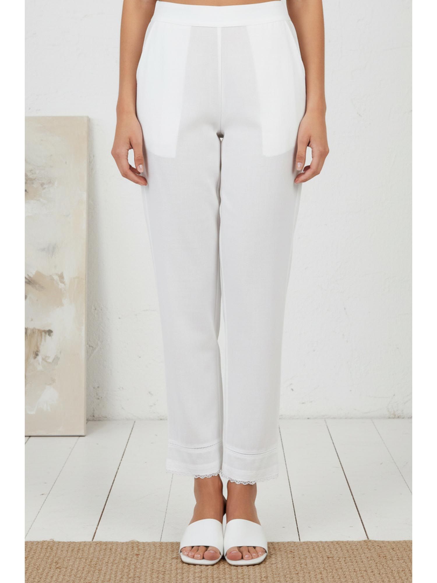 aurelia White Solid Pure Cotton Pant-picture-31