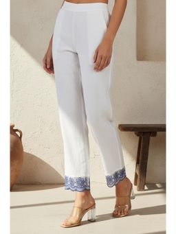 Aurelia - White Embroidered Straight Fit Pant