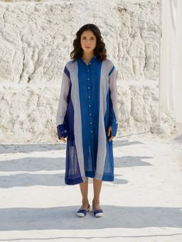 The Loom Art - Salted Sea Blue Shirt Dress With Slip (Set of 2)