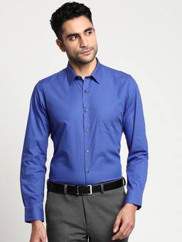 Turtle - Men Giza Cotton Slim Fit Solid Blue Formal Shirt