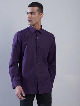 Turtle - Men Pure Cotton Slim Fit Solid Purple Formal Shirt