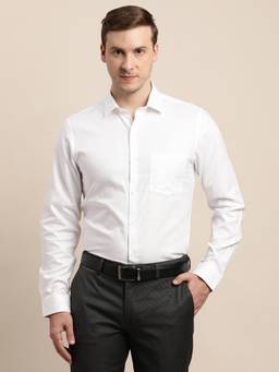 Turtle - Men Pure Cotton Slim Fit Self Design White Formal Shirt