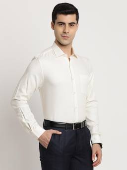 Turtle - Men Pure Cotton Slim Fit Self Design Cream Formal Shirt