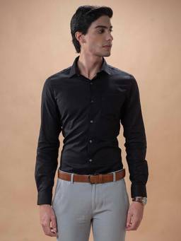 Turtle - Men Pure Cotton Slim Fit Self Design Black Formal Shirt