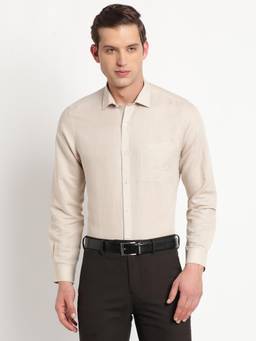 Turtle - Men Cotton Linen Slim Fit Solid Heather Beige Formal Shirt