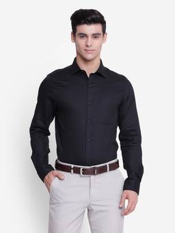 Turtle - Men Pure Cotton Slim Fit Self Design Black Formal Shirt