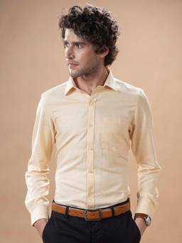 Turtle - Men Pure Cotton Slim Fit Solid Peach Formal Shirt
