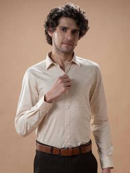 Turtle - Men Pure Cotton Slim Fit Solid Beige Formal Shirt