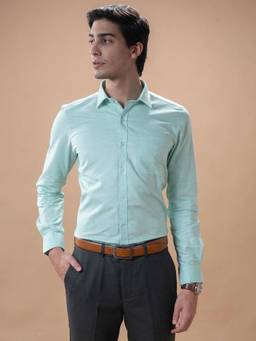 Turtle - Men Pure Cotton Slim Fit Solid Sea Green Formal Shirt