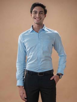 Turtle - Men Pure Cotton Slim Fit Solid Light Blue Formal Shirt