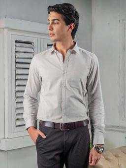 Turtle - Men Pure Cotton Slim Fit Solid Grey Formal Shirt