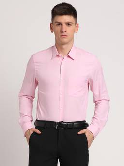 Turtle - Men Pure Cotton Slim Fit Solid Pink Formal Shirt