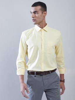 Turtle - Men Pure Cotton Slim Fit Self Design Yellow Formal Shirt