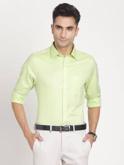 Turtle - Men Pure Cotton Slim Fit Self Design Green Formal Shirt