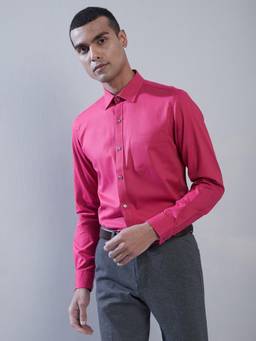 Turtle - Men Pure Cotton Slim Fit Self Design Pink Formal Shirt
