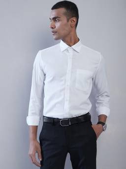 Turtle - Men Pure Cotton Slim Fit Self Design White Formal Shirt