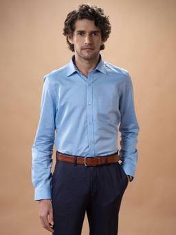 Turtle - Men Pure Cotton Slim Fit Self Design Blue Formal Shirt