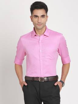 Turtle - Men Pure Cotton Slim Fit Self Design Pink Formal Shirt