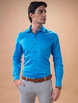 Turtle - Men Pure Cotton Slim Fit Self Design Blue Formal Shirt