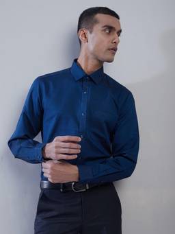 Turtle - Men Pure Cotton Slim Fit Self Design Dark Blue Formal Shirt