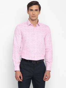 Turtle - Men Pure Cotton Slim Fit Printed Light Pink Formal Shirt