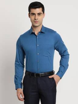 Turtle - Men Pure Cotton Slim Fit Printed Blue Formal Shirt