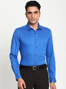 Turtle - Men Pure Cotton Slim Fit Printed Blue Formal Shirt
