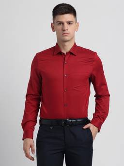 Turtle - Men Pure Supima Cotton Slim Fit Solid Red Formal Shirt