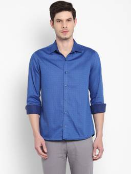 Turtle - Men Pure Cotton Slim Fit Jacquard Print Blue Formal Shirt
