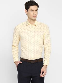 Turtle - Men Cotton Linen Slim Fit Printed Beige Formal Shirt