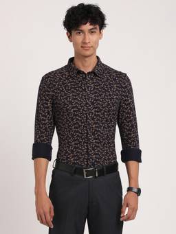 Turtle - Men Knitted Ultra Slim Fit Printed Blue Party Shirt