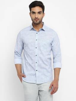 Turtle - Men Pure Cotton Slim Fit Printed Light Blue Formal Shirt