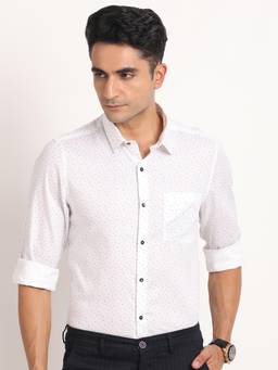 Turtle - Men Pure Cotton Slim Fit Printed White Formal Shirt
