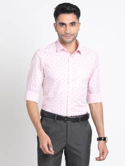Turtle - Men Pure Cotton Slim Fit Printed Pink Formal Shirt