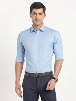 Turtle - Men Pure Cotton Slim Fit Printed Light Blue Formal Shirt