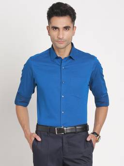 Turtle - Men Pure Cotton Slim Fit Self Design Blue Formal Shirt
