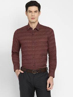 Turtle - Men Pure Cotton Slim Fit Printed Brown Party Shirt