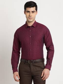 Turtle - Men Pure Cotton Slim Fit Printed Burgundy Formal Shirt