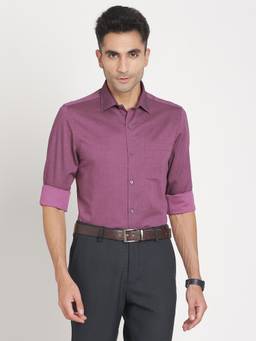 Turtle - Men Pure Cotton Slim Fit Self Design Purple Formal Shirt