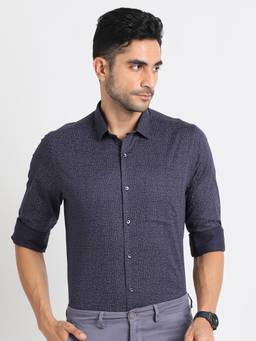 Turtle - Men Pure Cotton Slim Fit Printed Blue Formal Shirt